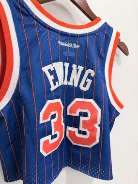 Women's Mitchell & Ness x DANNIJO Patrick Ewing Blue New York Knicks Cropped Bas